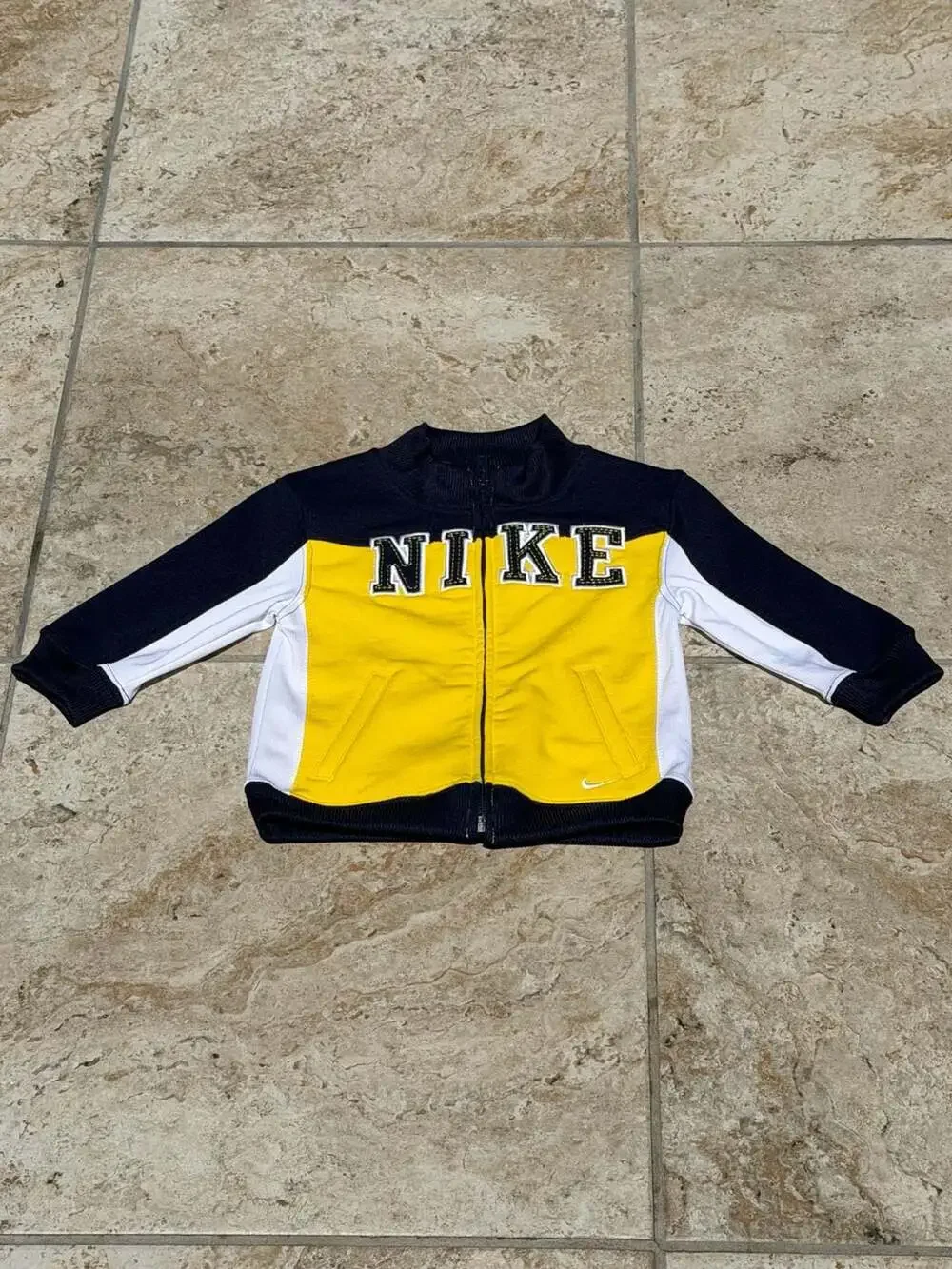 Y2K Nike Toddler Baby Boy Full Zip Track Jacket Yellow Navy Size 18M